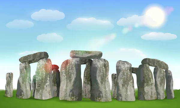 Stonehenge Englisches Wahrzeichen Auf Feld Mit Himmel — Stockvektor