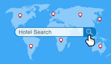 Otel arama motoru dünya harita ve gps simgesi olan