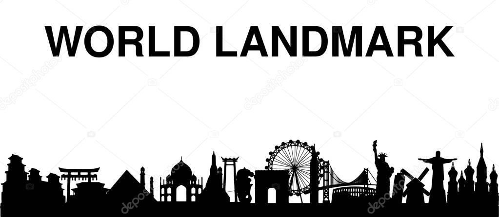 black silhouette world landmark white background