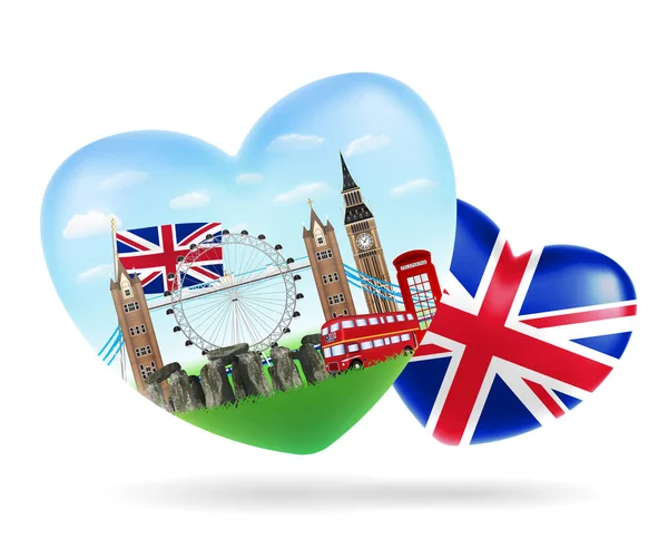 Amour Angleterre Forme Coeur Logo Avec Drapeau Anglais — Image vectorielle