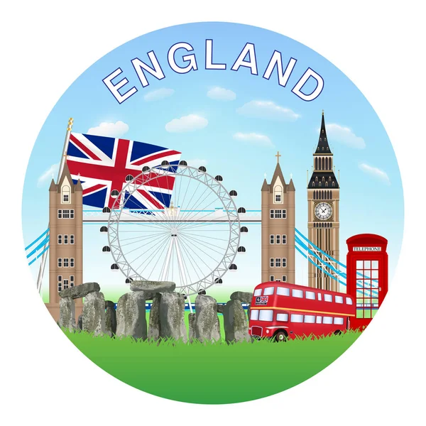 Inghilterra Cerchio Logo Con Inghilterra Punto Riferimento Vettoriale — Vettoriale Stock