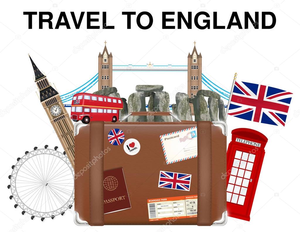 travel to England suitcase bag with england landmark