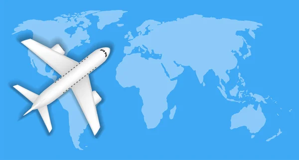 Flugzeug Über Blauer Weltkarte Reisekonzept — Stockvektor