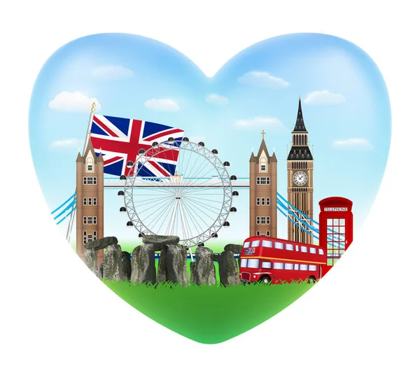 Love England Heart Form Logo England Flag — стоковый вектор