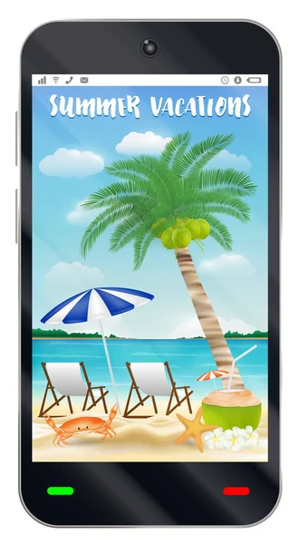 Smartphone Avec Écran Plage Sable Vacances Été — Image vectorielle