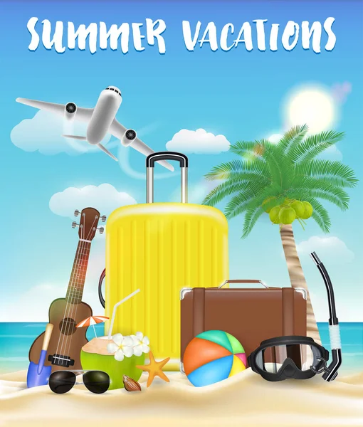 Vacaciones Verano Con Bolso Objeto Viaje Playa — Archivo Imágenes Vectoriales