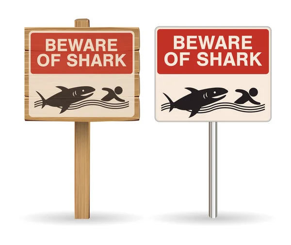 Beware Shark Sign White Background — Stock Vector