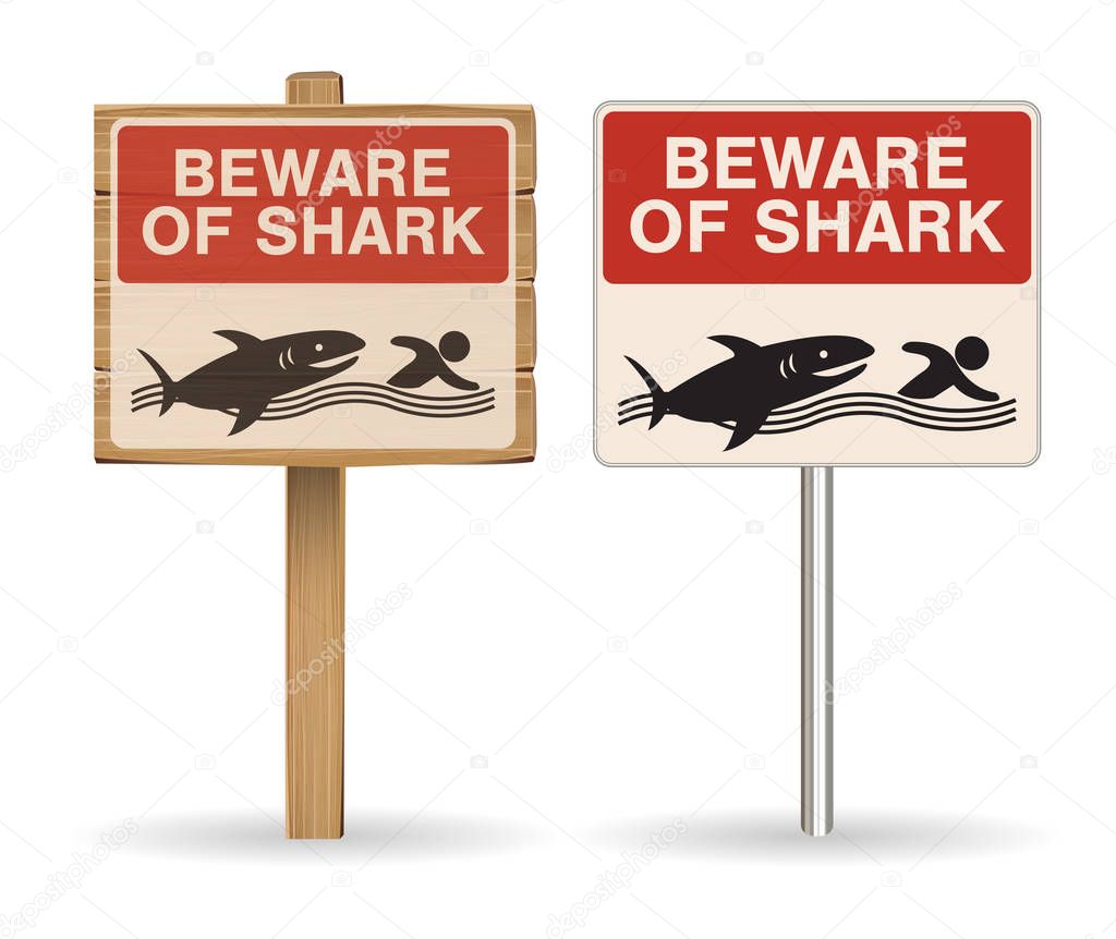 beware of shark sign on white background