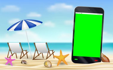 deniz kum plaj Smartphone yeşil ekranda