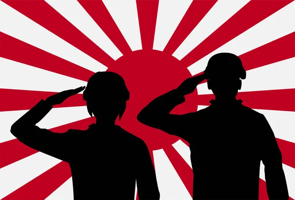 Prajurit Siluet Jepang Saat Matahari Terbit Bendera Jepang - Stok Vektor
