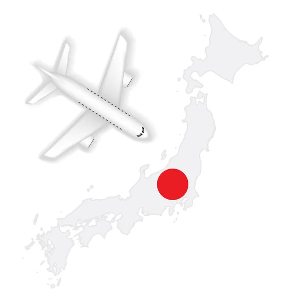 Airplane Flight Travel Japan Flag Map — Stock Vector