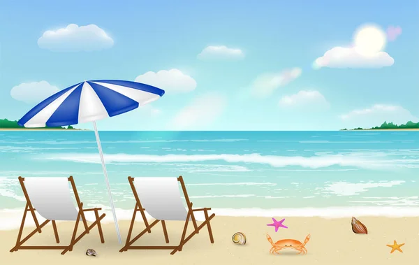 Silla Relax Real Fondo Playa Arena Mar — Vector de stock