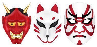 Japonya şeytan tilki ve kabuki maske set