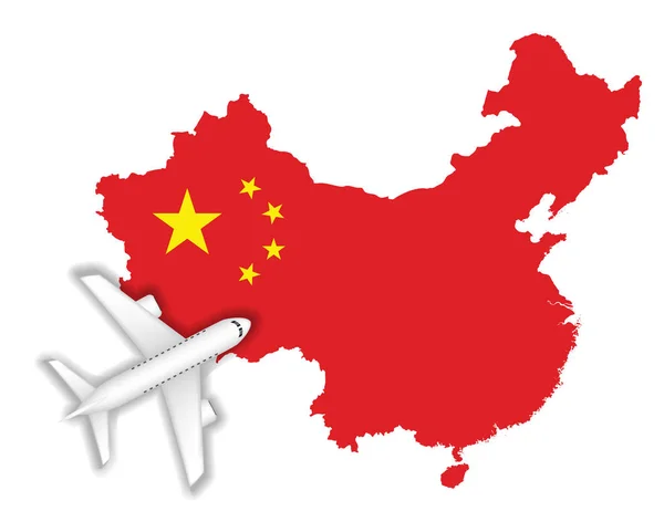 Самолет Летать Путешествовать Карте Китая Флаг — стоковый вектор