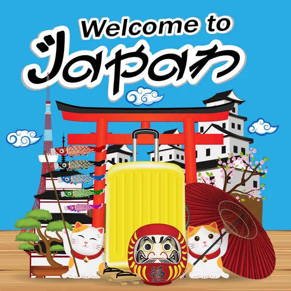 Willkommen Japan Mit Japanischem Objekt Und Wahrzeichen — Stockvektor