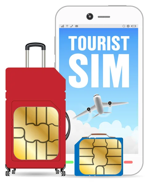 Smartphone Met Toeristische Sim Kaart Bagage Tas — Stockvector