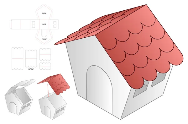 Forma Della Casa Sacchetto Carta Modello Imballaggio Diecut — Vettoriale Stock