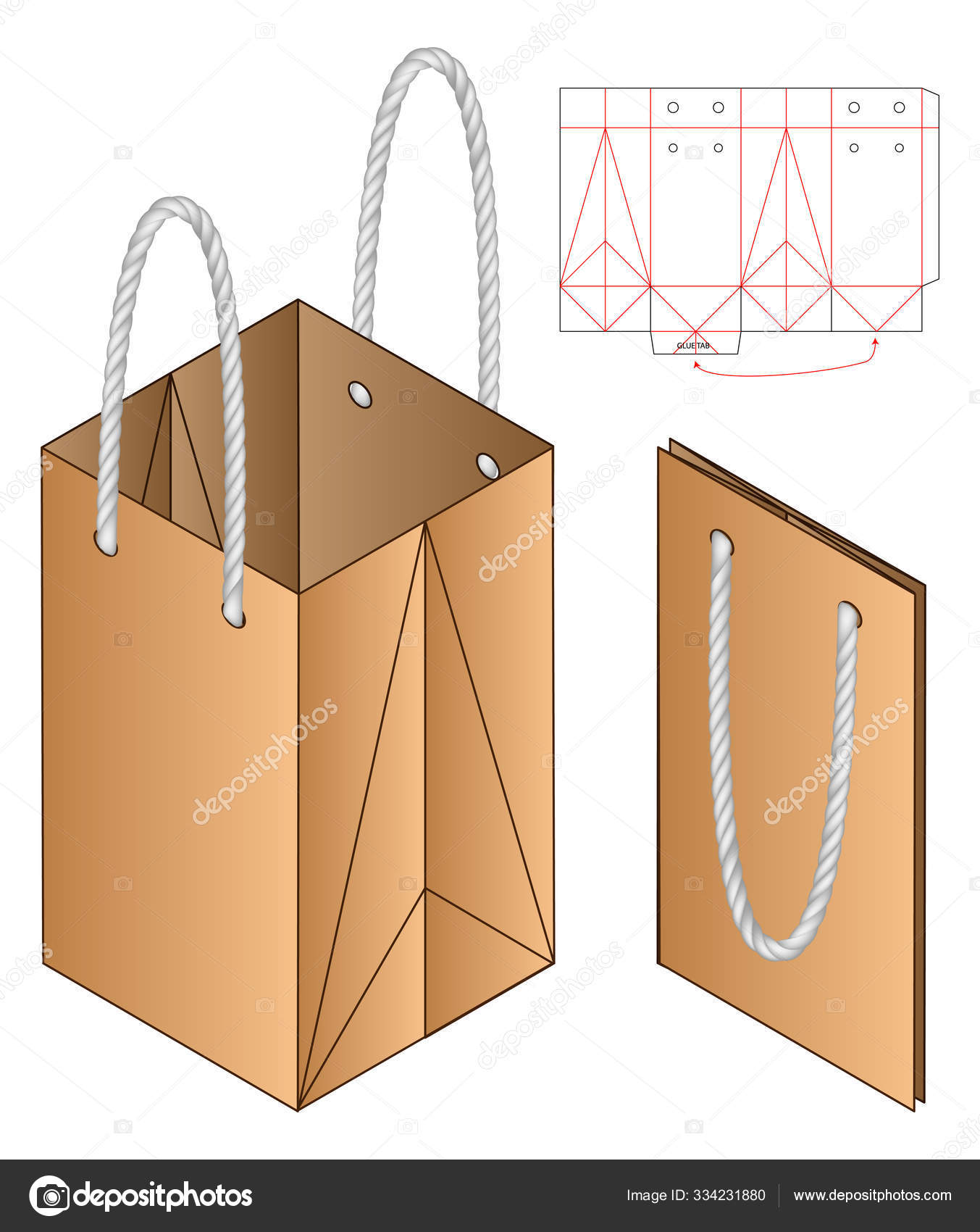 Paper bag packaging die cut template design 3d mo Vector Image