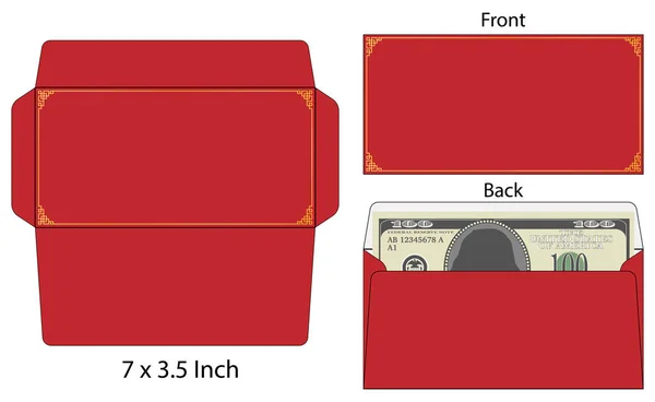 Chinese Style Envelope Die Cut Mock Template Vector Illustration — Stock Vector