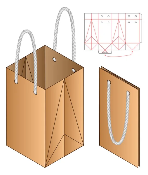 Paper Bag Packaging Die Cut Template Design Mock — Stock Vector