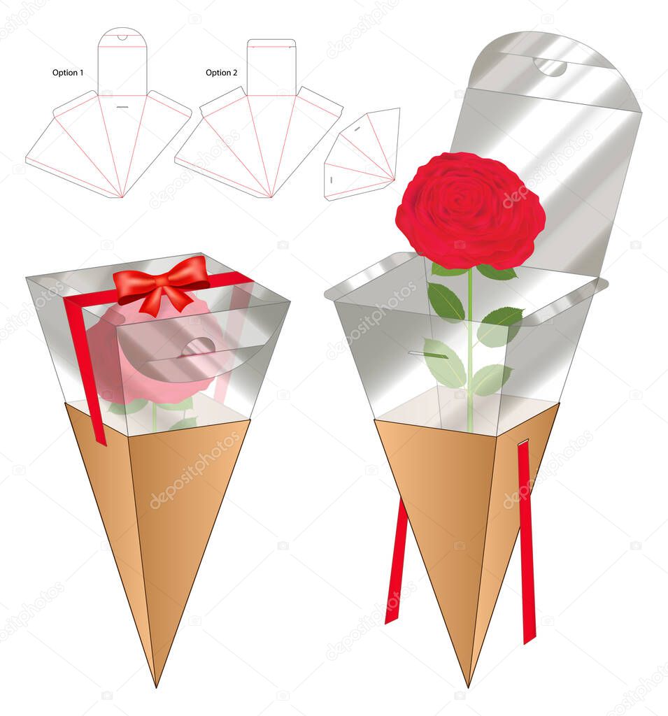 Flower box packaging die cut template design