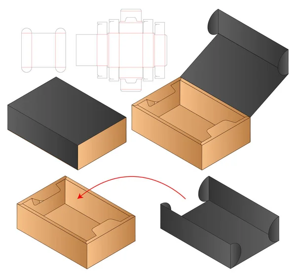 箱体包装模切模板设计 3D模拟模型 — 图库矢量图片