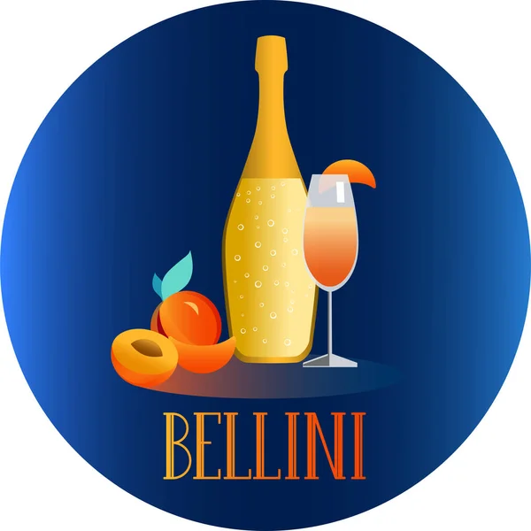 Un vaso de clásico Bellini cóctel vector ilustración — Vector de stock