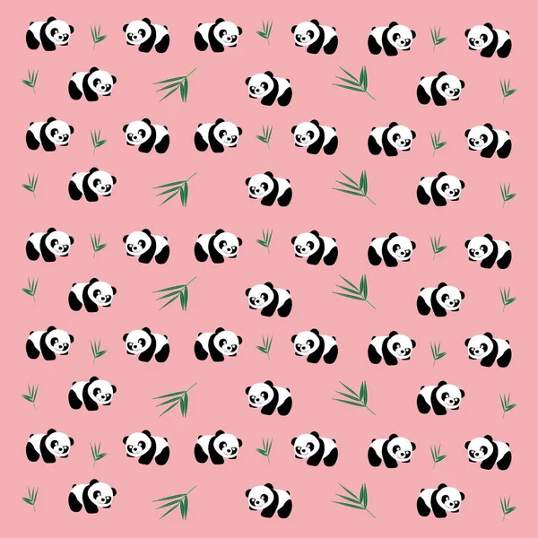 Csoport Rajzfilm Panda Bambusz Levél Elszigetelt Rózsaszín Alapon — Stock Fotó