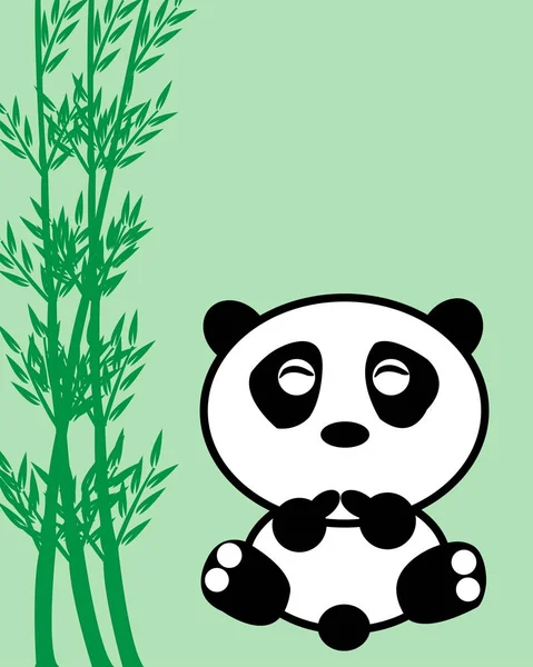 Preto Branco Panda Isolado Fundo Verde Cara Tímido Árvore Bambu — Fotografia de Stock