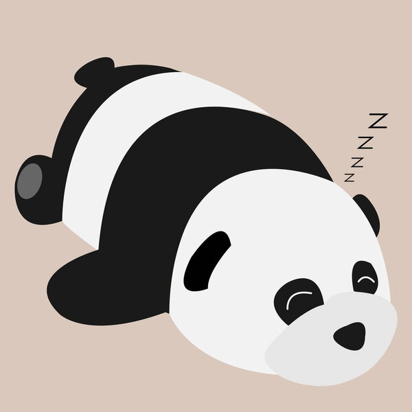 Black and white panda sleeping isolated on a brown background.