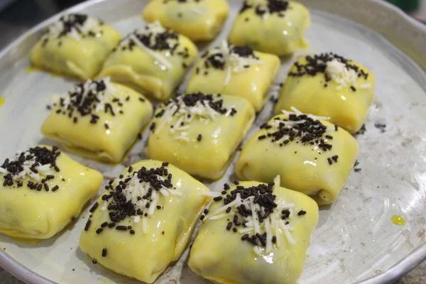 Batı Java Dan Kızartılmış Muz Çikolata Peynirli Leziz Izgara Muzlar — Stok fotoğraf