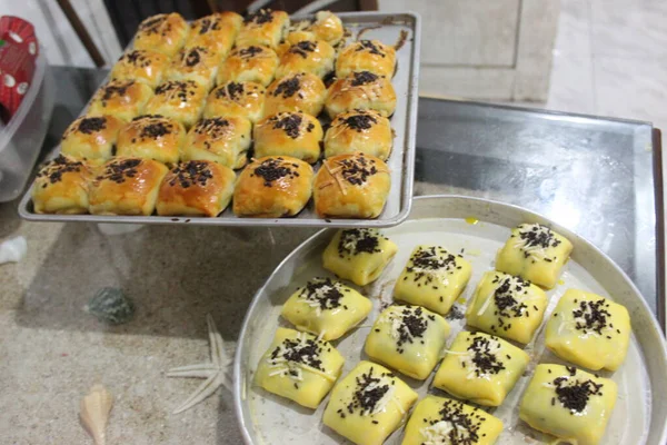 Pisang Dipanggang Dari Jawa Barat Pisang Panggang Lezat Dengan Coklat — Stok Foto