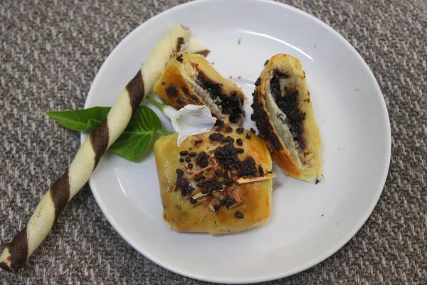 Pisang Dipanggang Dari Jawa Barat Pisang Panggang Lezat Dengan Coklat — Stok Foto