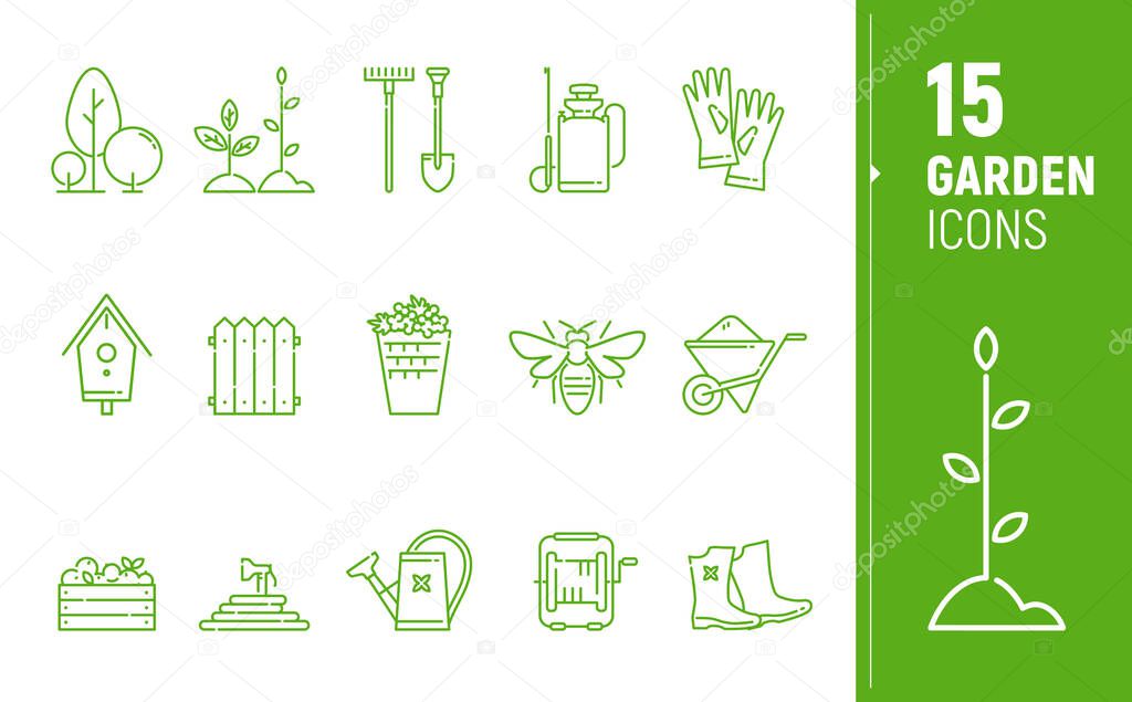 Modern garden contour icons. Polygonal icons. Icons in flat style
