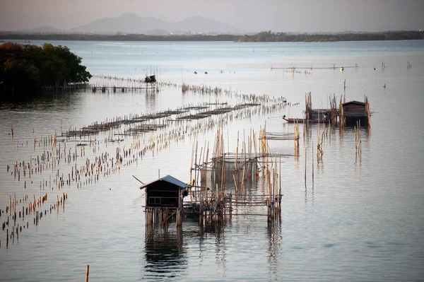Fishing traps in Net Fishing Thailand, Thailand Shrimp Fishing. — Stock Photo, Image
