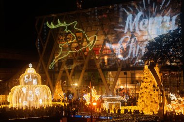 Işık Noel ağacı kutlama 2017 Bangkok, Tayland için güzel süslemeleri.