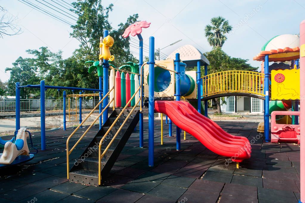 Colorful plastic playground in the public park,Thailand.
