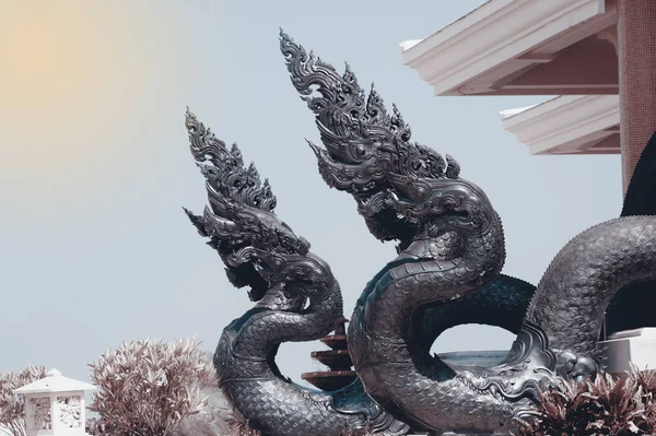 Thajské umění guardian hada zařízené v Wat Pa Phu Kon, Thajsko — Stock fotografie
