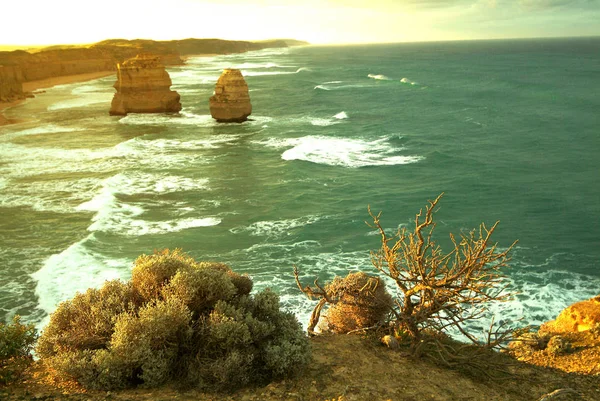 Wieczór w dwunastu apostołów wzdłuż słynnego Great Ocean Road. — Zdjęcie stockowe