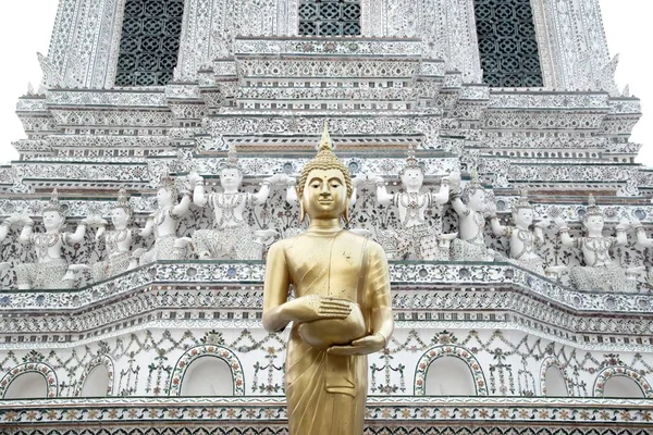 Goldener Stehender Buddha Vor Dem Hauptmerkmal Des Wat Arun Ratchawararam — Stockfoto