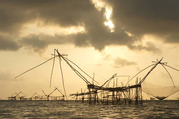 Twilight View Square Dip Net Made Bamboo Sunset Time Ban — стоковое фото