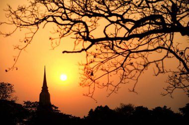 Pagoda alacakaranlık sahneler Ayutthaya Tarih Parkı olarak siluet.