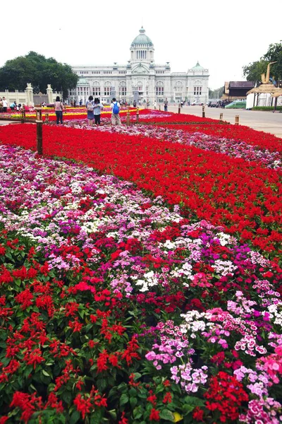 Bunte Blumen mit Ananta Samakhom Thronsaal im Bangko — Stockfoto