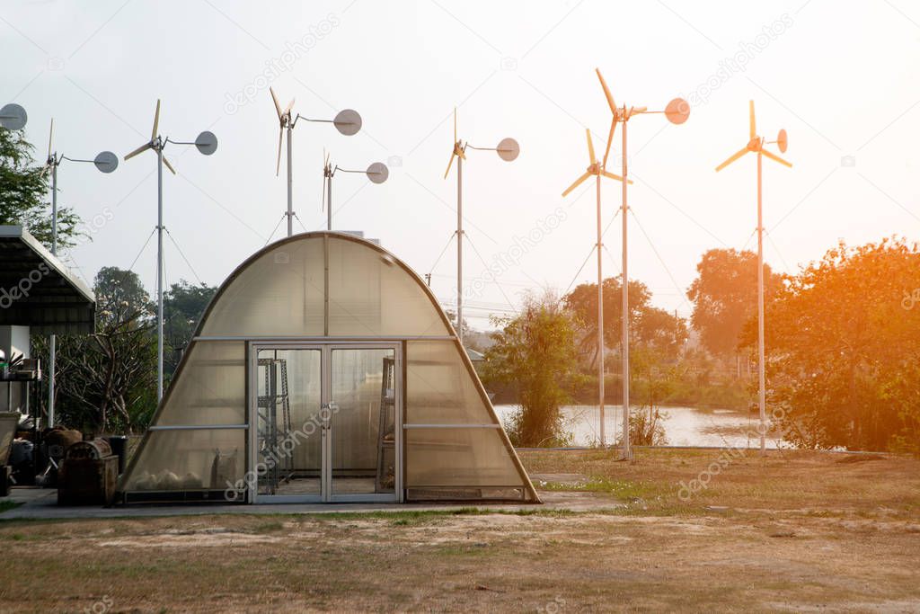 A widely greenhouse vegetables by solar energy and windmill.