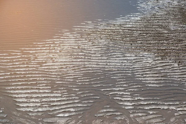 Přírodní Písek Vzory Pláži Při Odlivu — Stock fotografie
