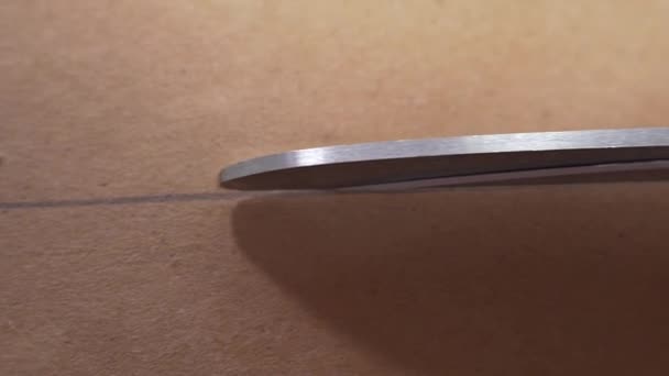 Ножницы разрезают бумагу швея разрезает узоры для мореходной одежды — стоковое видео