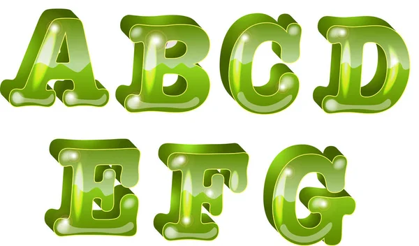 Vector shining font with green letters ABCDEFG — Stock Vector