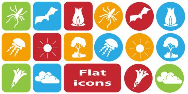 Düz simgelerin vektör kümesi. İzole edilmiş düz simgeler. Web siteleri için simge koleksiyonu