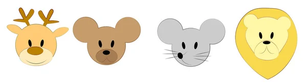 Set of vector faces of animals. Cartoon icons of domestic pets. Isolated animal faces on white background — 스톡 벡터