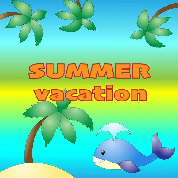 Vector Banner Words Summer Vacation Palm Sea Ocean Beach Poster — Stock Vector